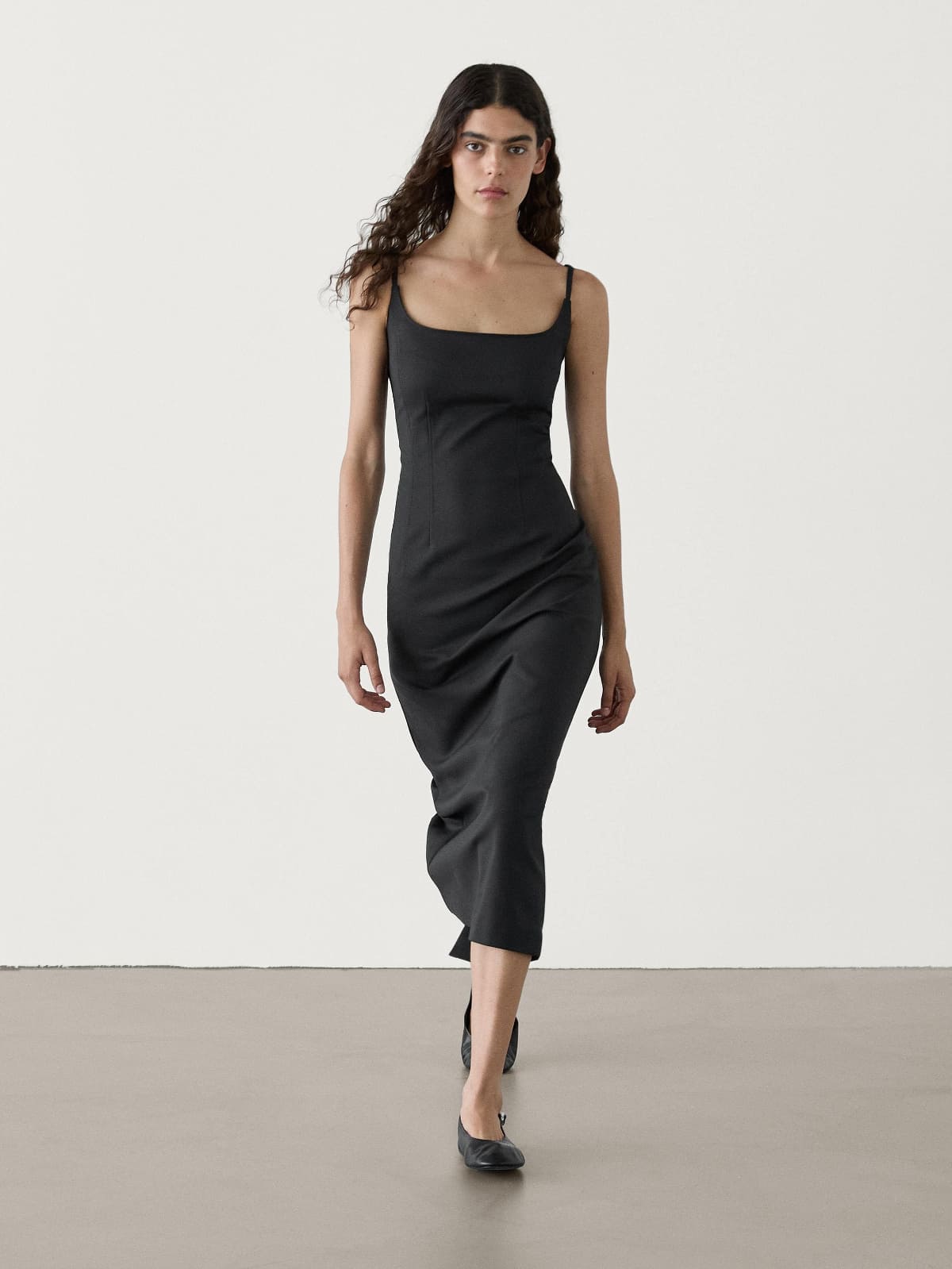 Zara x Massimo Dutti Fitted Midi Dress With Adjustable Straps