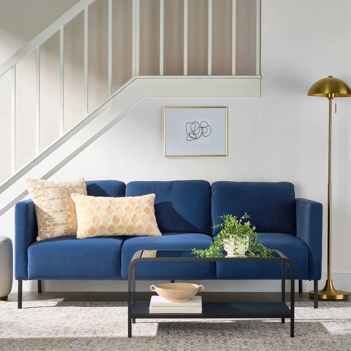 Better Homes & Gardens Wyatt Velvet Sofa, Blue Cove